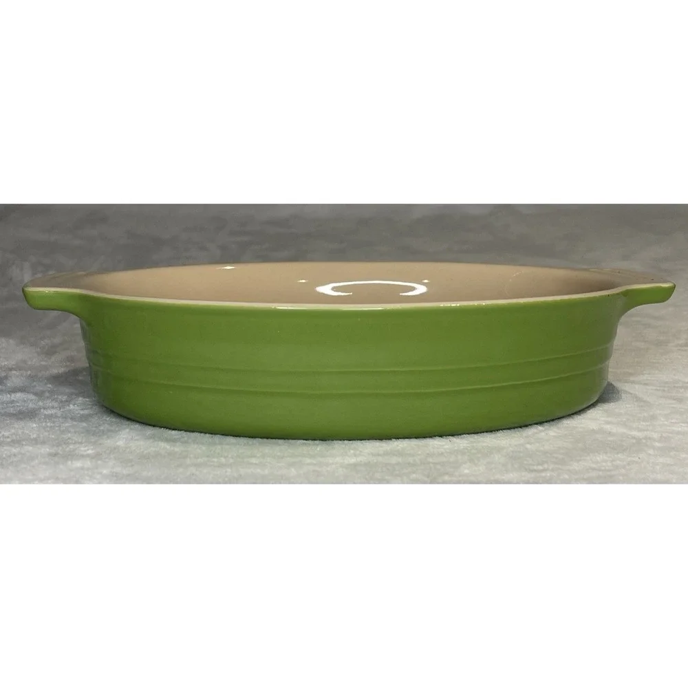 Le Creuset Green Stoneware Handled Oval Baking Dish Au Gratin Casserole 10X8